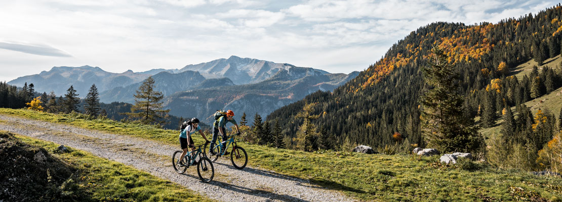 2 Biker in beeindruckendem Alpenpanorama