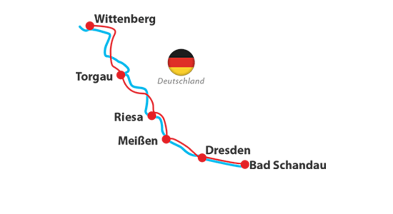 Karte zum Tourenverlauf an der Elbe in Deutschland