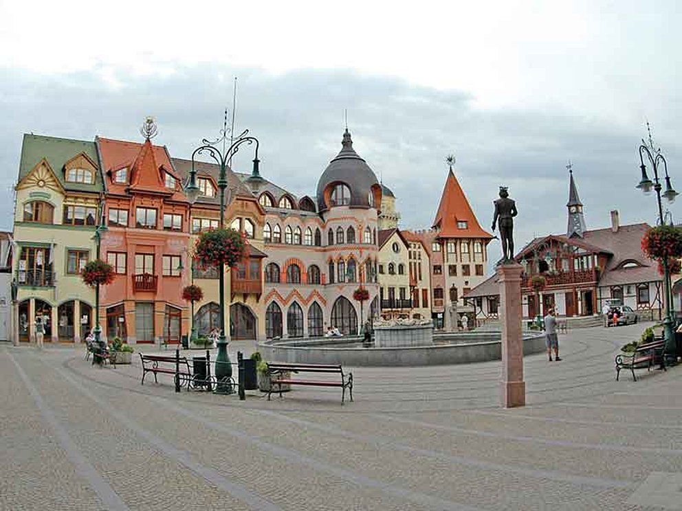 Blick auf den Stadtplatz in Komarno
