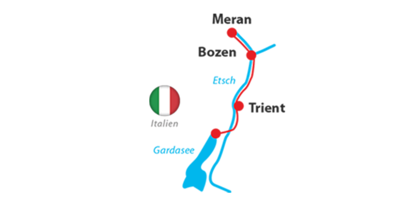Karte zum Tourenverlauf am Etsch Radweg