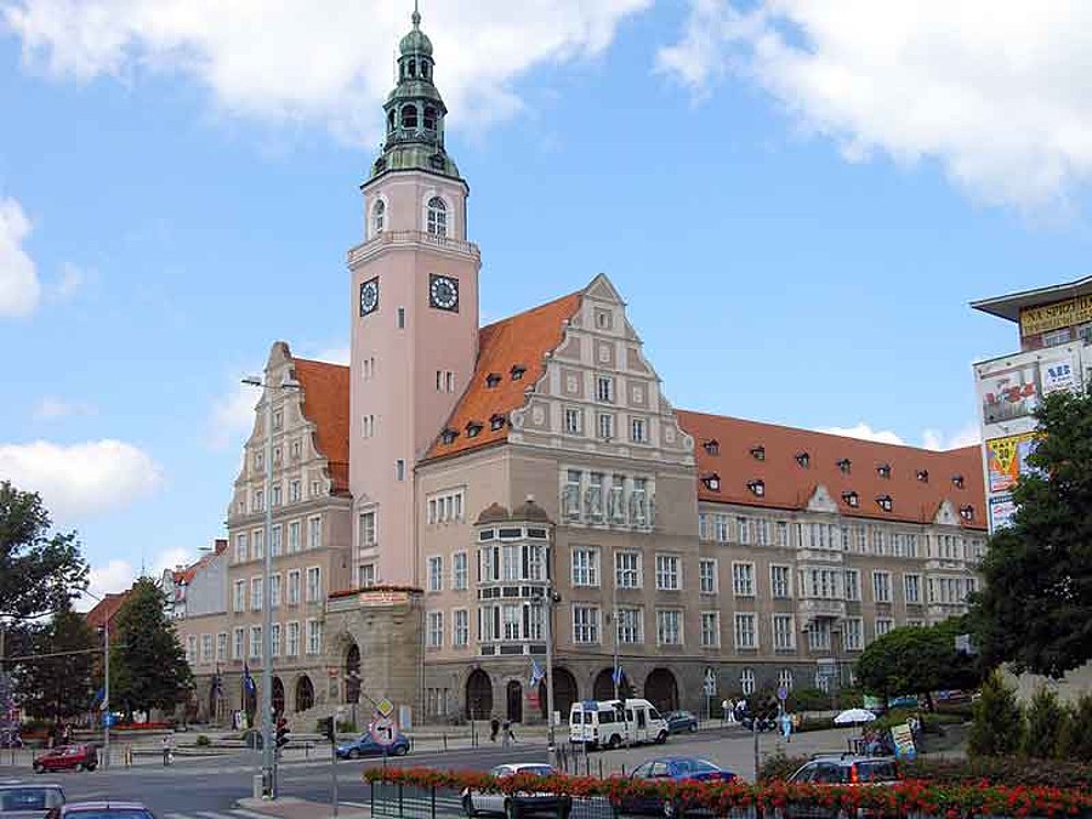 Blick auf das Rathaus in Allenstein in Polen