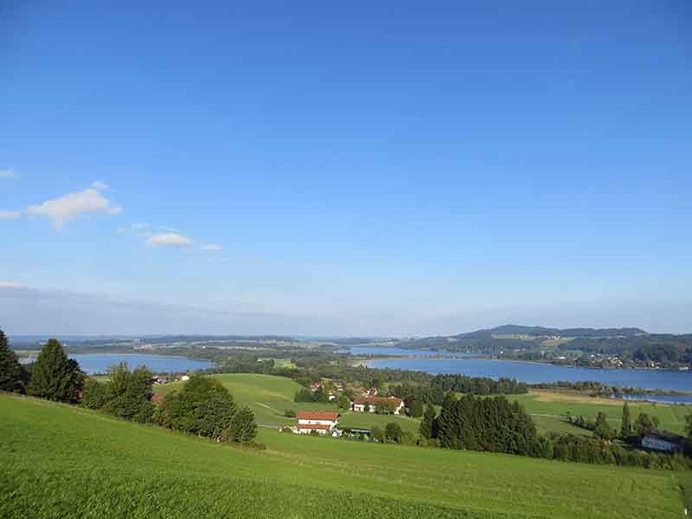 view of 3 lakes in Lake District of Salzburg, flat area