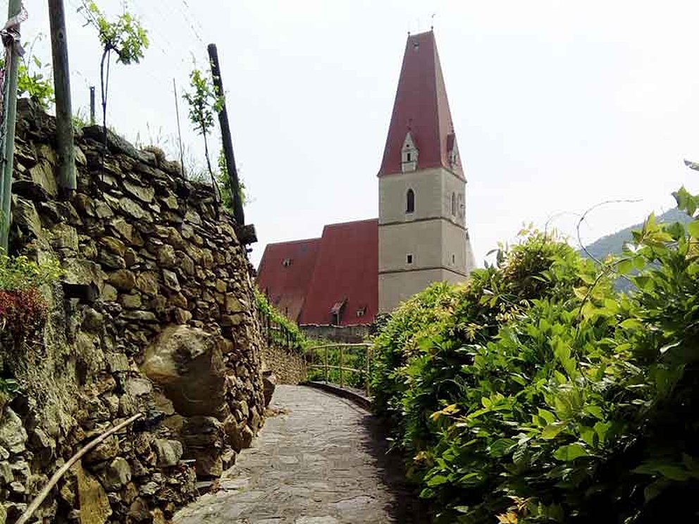 Blick entlang Weg zur Kirche in Weissenkirchen