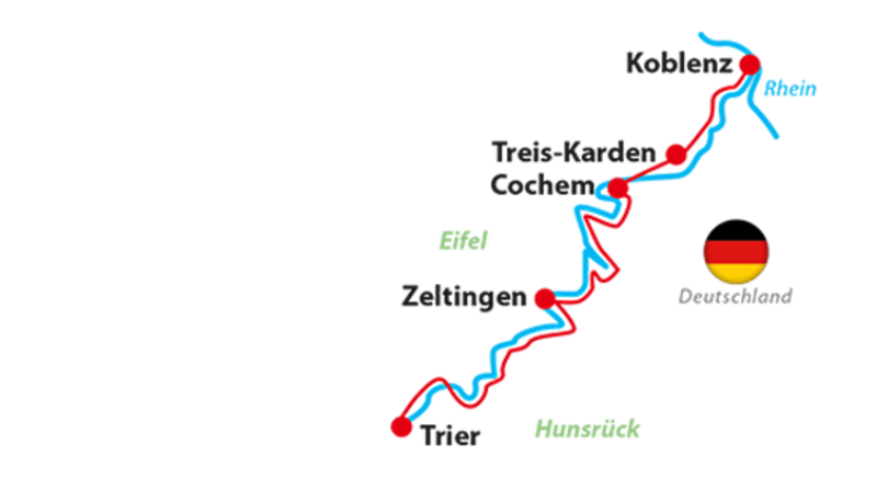 Karte zum Tourenverlauf am Moselradweg in Deutschland