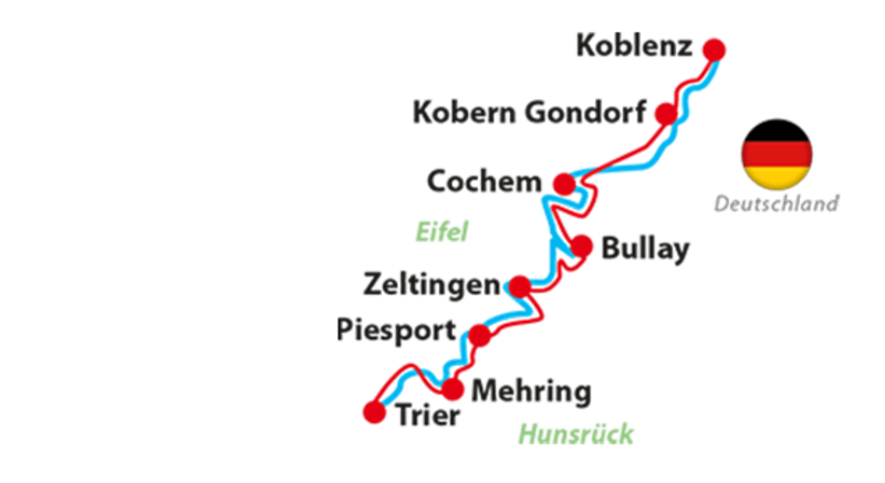 Karte zum Tourenverlauf am Moselradweg in Deutschland