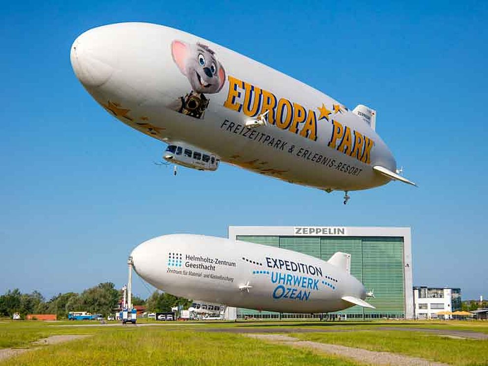 a Zeppelin floats over the Zeppelin museum