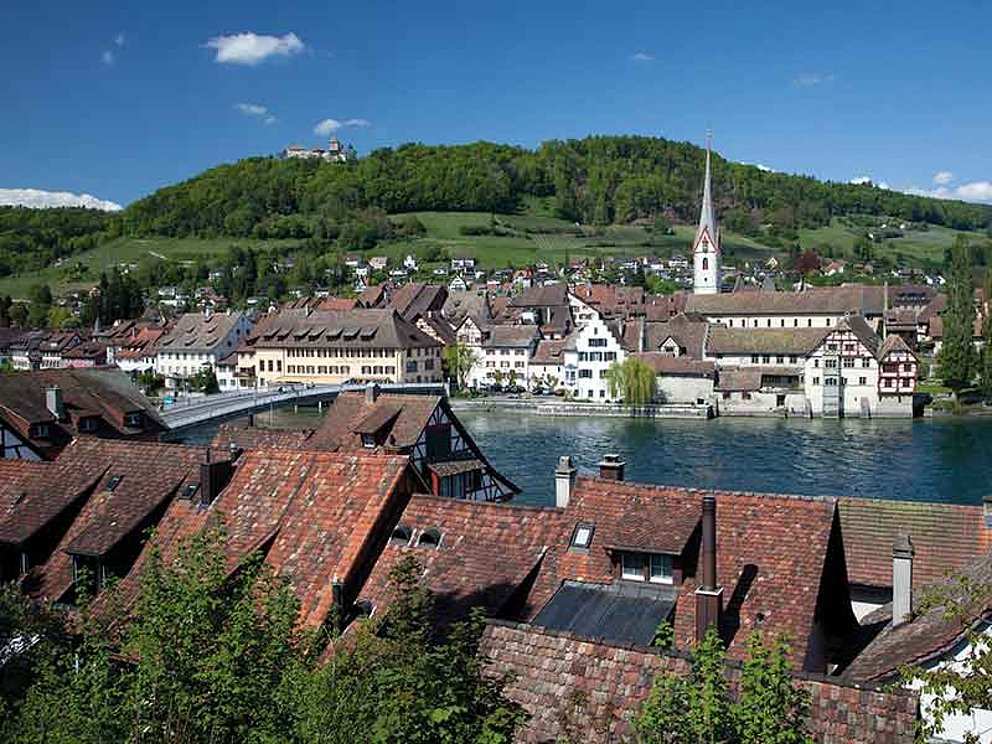 Blick auf die Stadt Stein am Rhein am Bodensee in der Schweiz