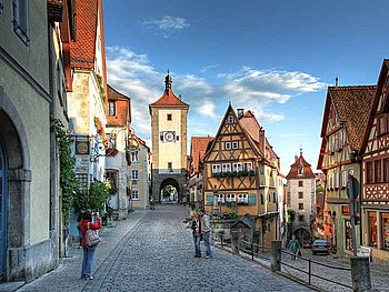 half timbered houses in the city centre of Rothenburg