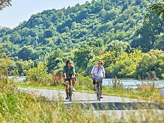 2 Radfahrer am asphaltierten Radweg am Mainufer