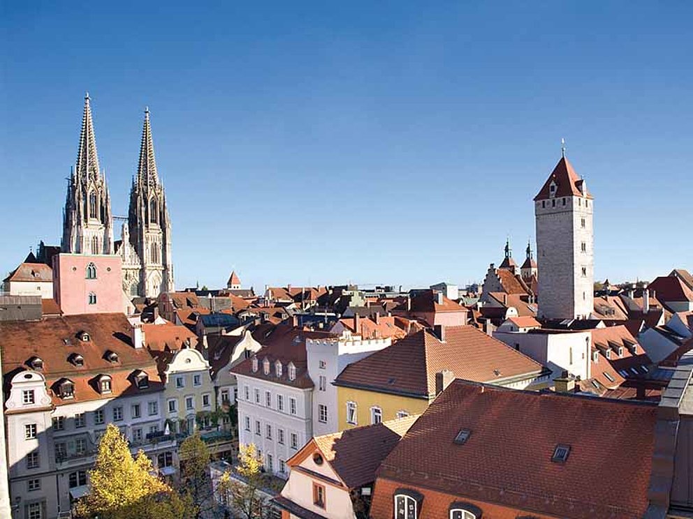 view of rooftops and cathedral of Regensburg