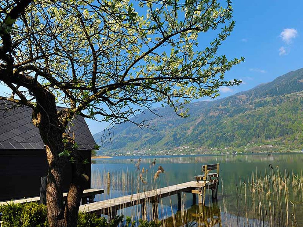 Bootshütte mit Steg am Ossiacher See in Kärnten