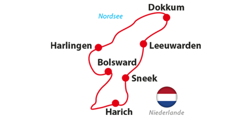 Karte zum Tourenverlauf in Holland