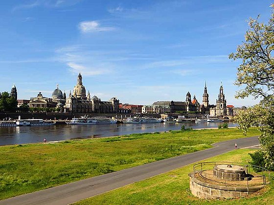 Dresden mit Elbe-Fluss im Sommer