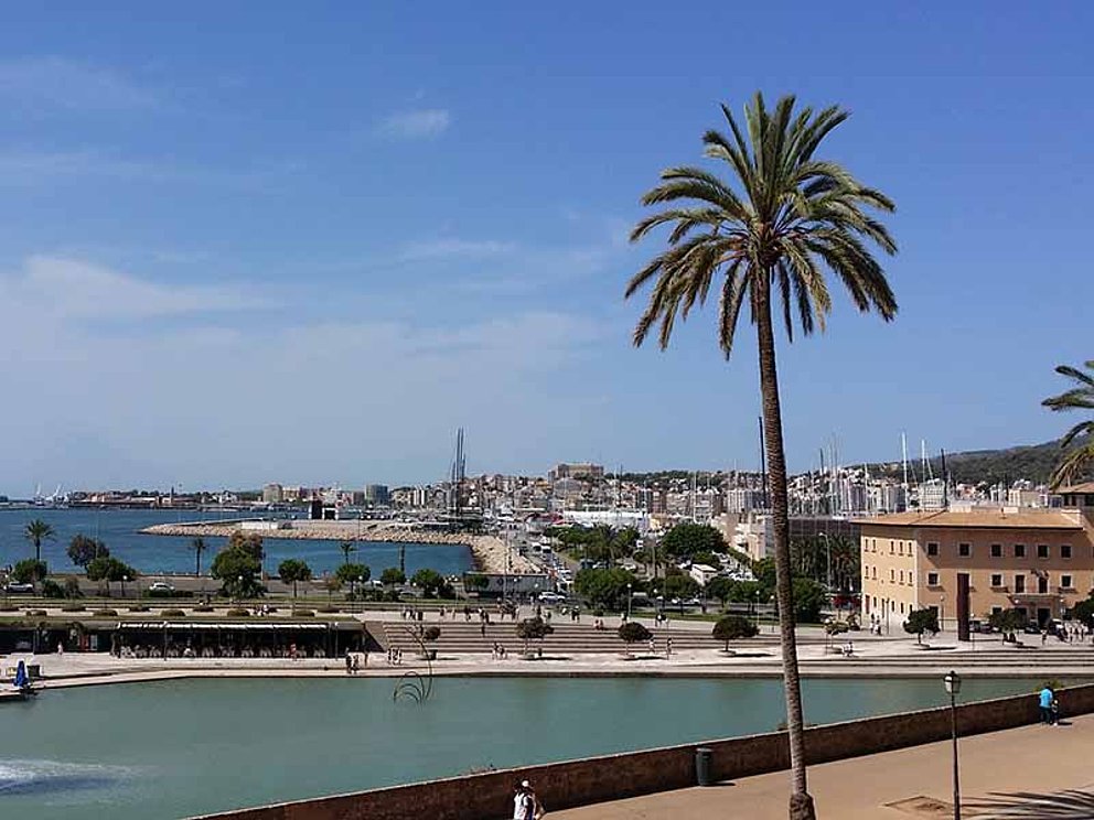 Buchtpromenade mit Blick auf Stadt von Palma in Mallorca