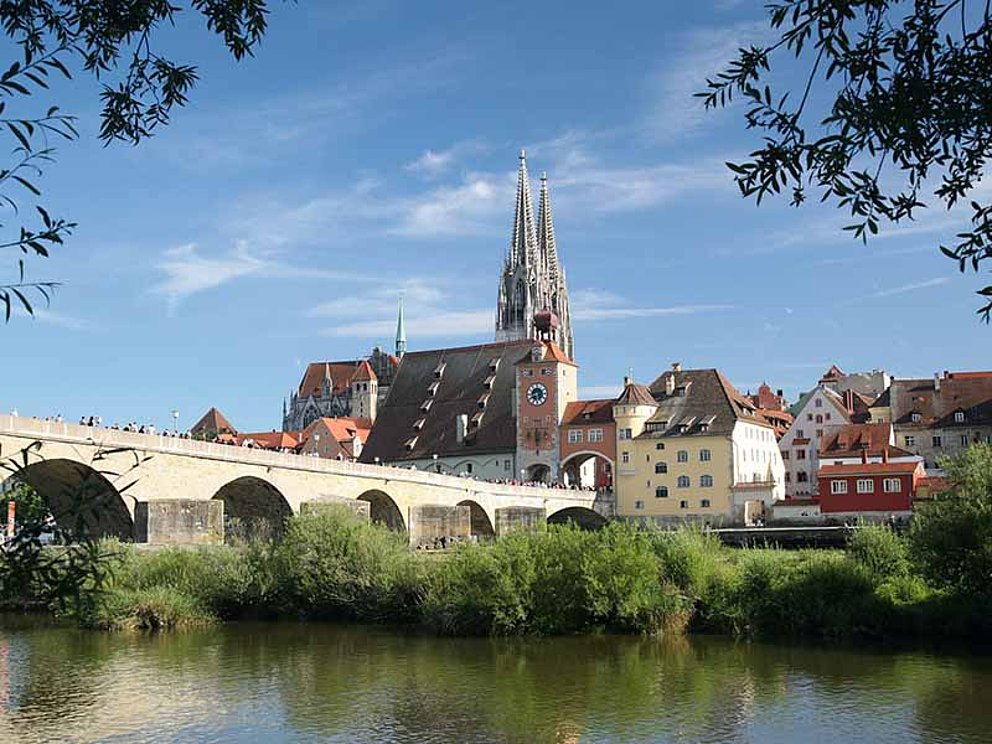 Stadtansicht mit Brücke und Dom von Regensburg