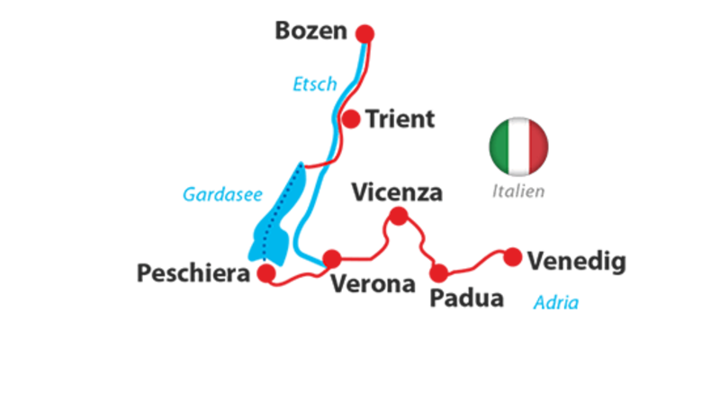 Karte zum Tourenverlauf in Italien
