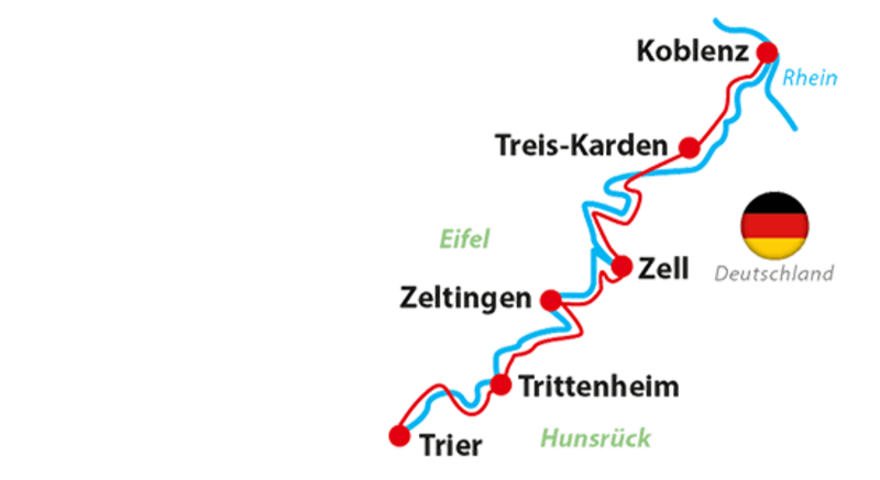 Karte zum Tourenverlauf am Moselradweg