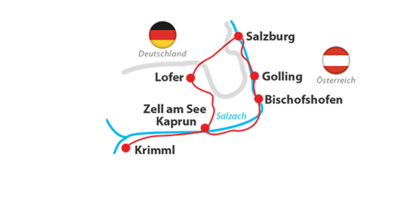Karte zum Tourenverlauf am Tauernradweg
