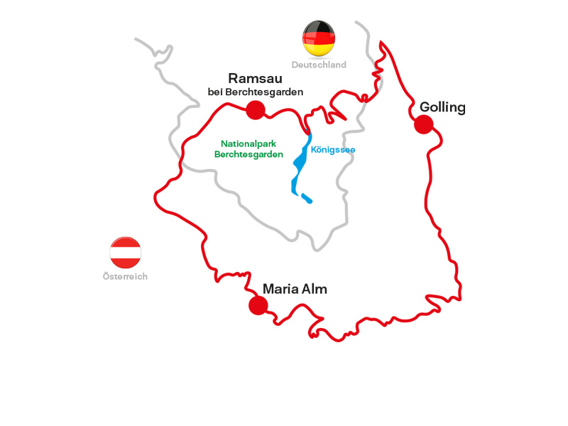 Karte zum Tourenverlauf auf der Watzmann-Hochkönig-Runde