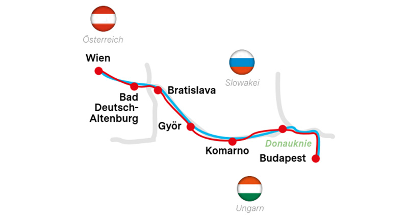 Karte Donauradweg 3-Länder Tour