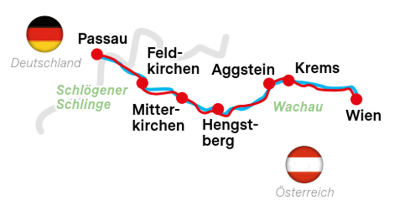 Karte Donauradweg Bauernhoftour