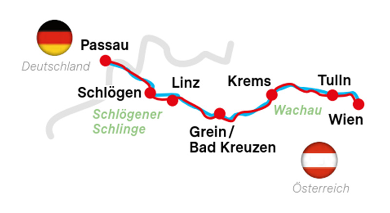 Karte Donauradweg Genießertour