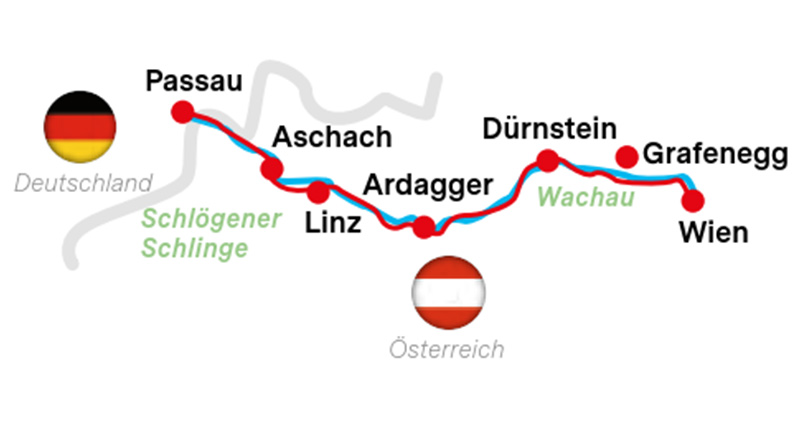 Karte Donauradweg Schlosshotels und Herrensitze