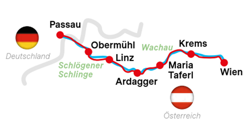 Karte Donauradweg Schmankerltour