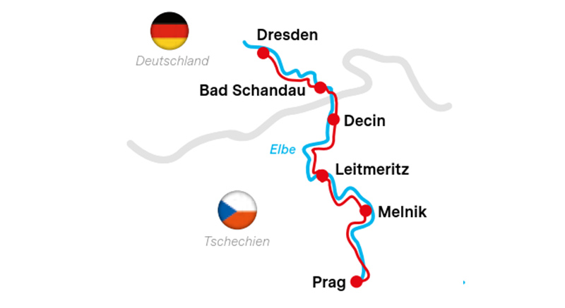 Karte Elberadweg Prag-Dresden