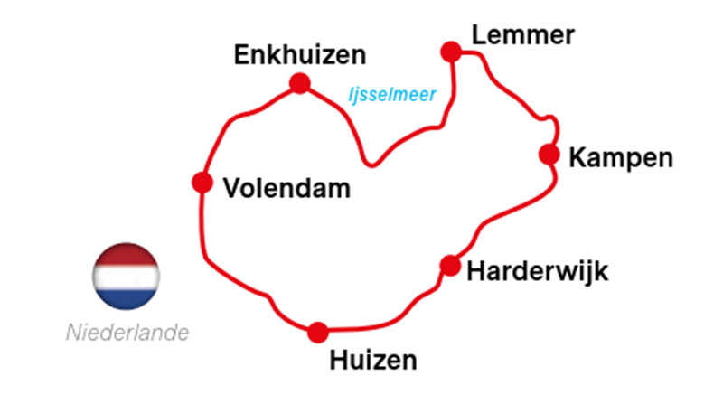 Karte Radtour in Holland am Ijsselmeer