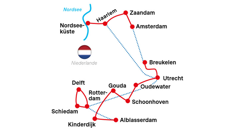 Karte Rad-und Schiffreise an Bord der DeAmsterdam