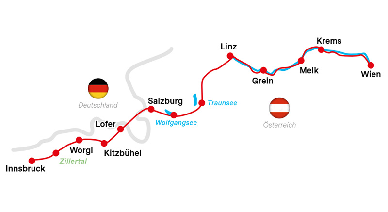Karte Radtour Trans Austria, Innsbruck-Wien